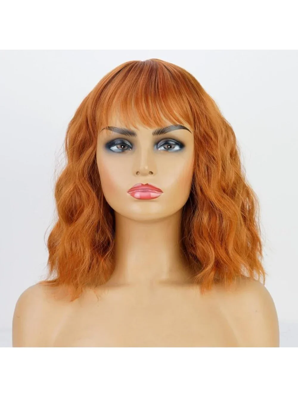 Women's Auburn 14 Inch Heat Resistant Short Bangs Bob Modern Wavy Wigs